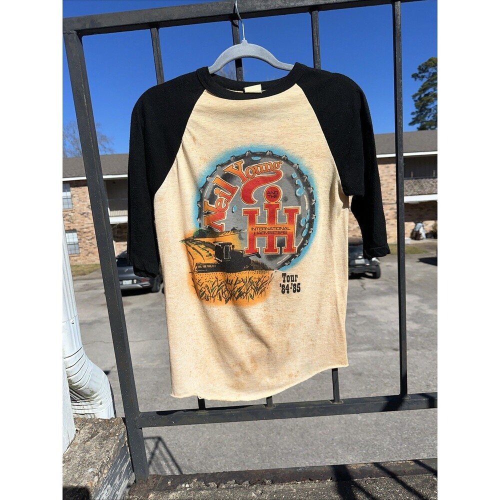 VTG 80s Shirt Neil Young International Harvesters Tour Concert Tee 1984 FlawRARE - Picture 6 of 16